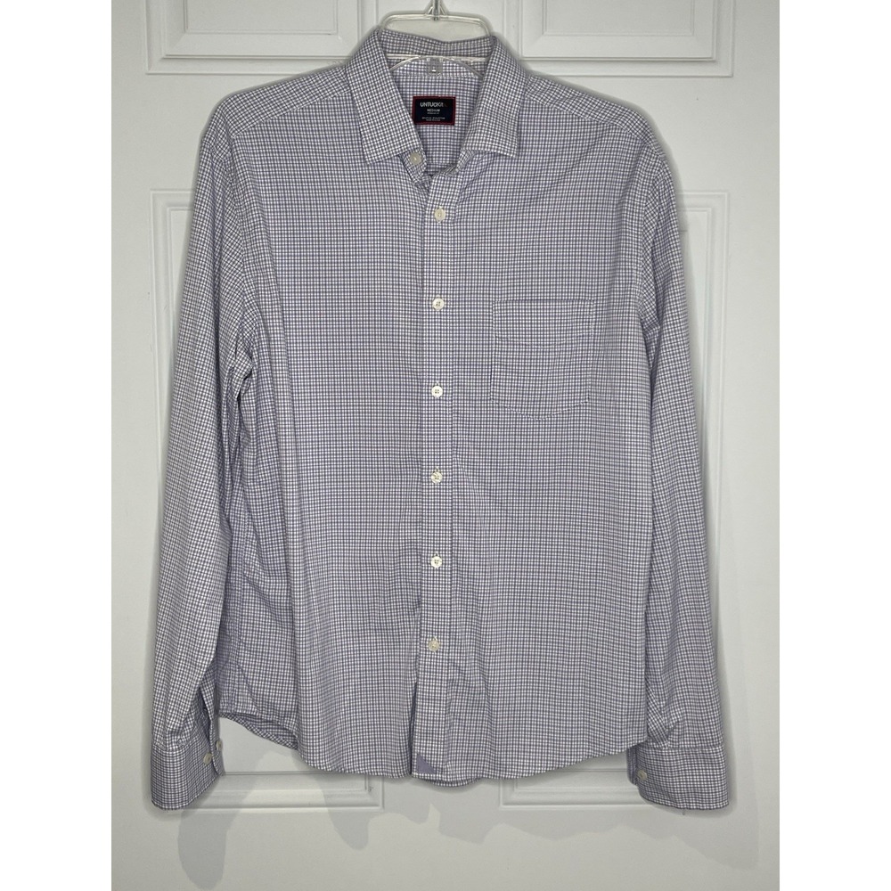 UNTUCKit Rogers-Perf Men's M Blue Gingham Long Sleeve Button Dress Shirt 41793